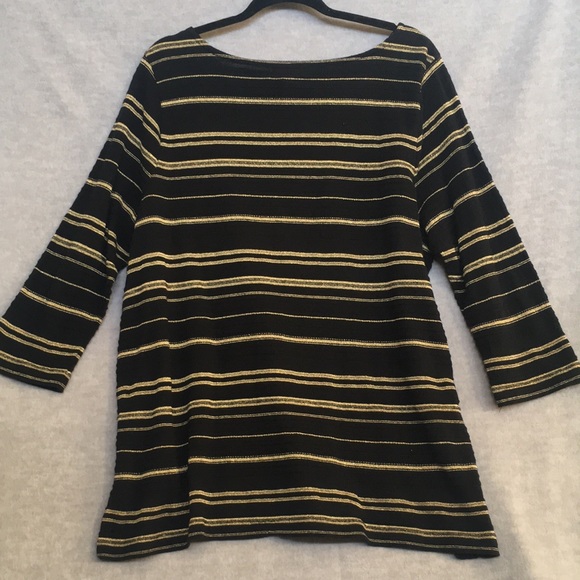 Lauren Cotton Blend Gold Metallic Threads 3/4 Sleeve Boat Neck Classic Top 2X - Picture 2 of 8